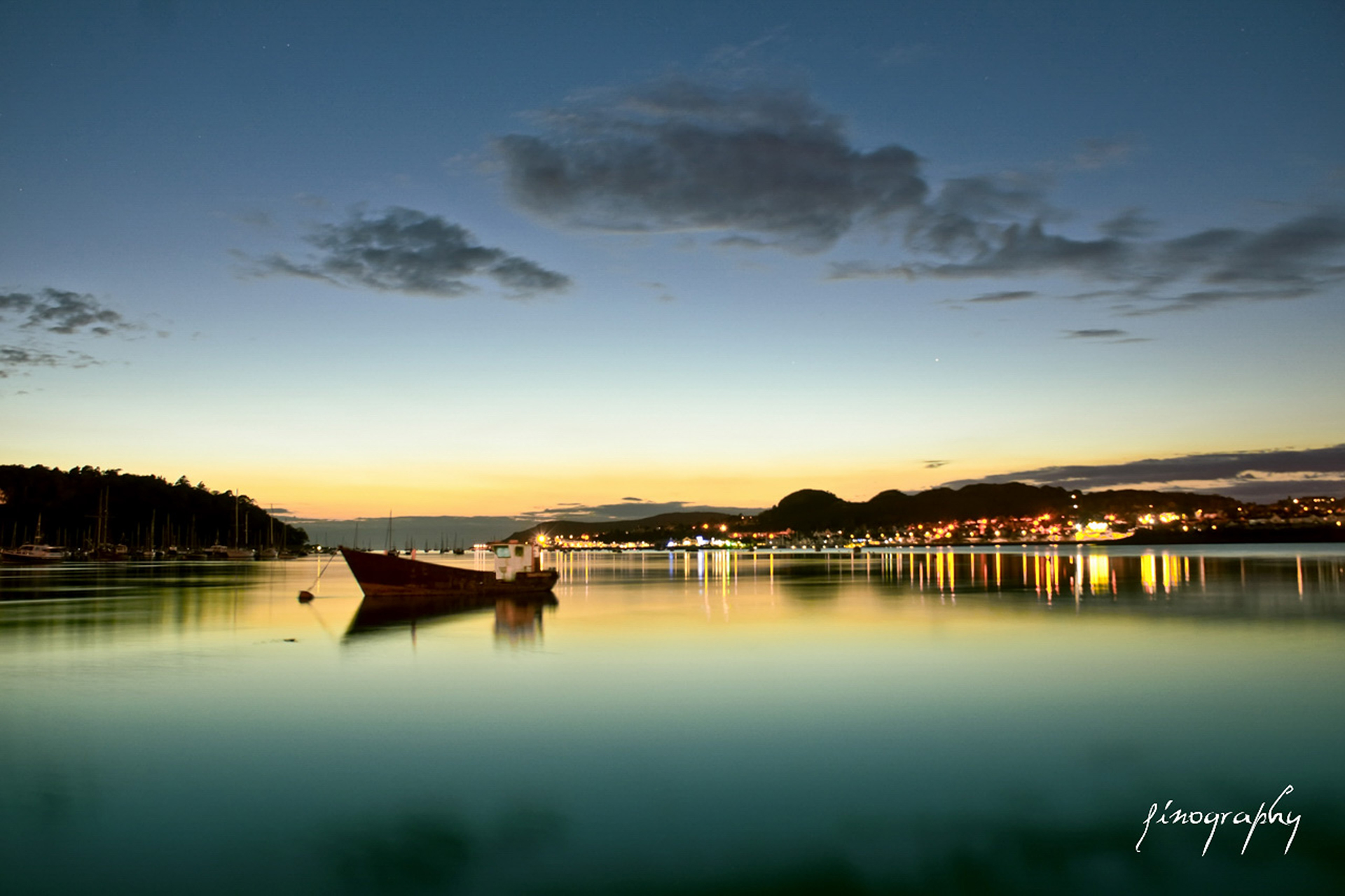conwy river at night, near castlebank hotel, conwy, north wales